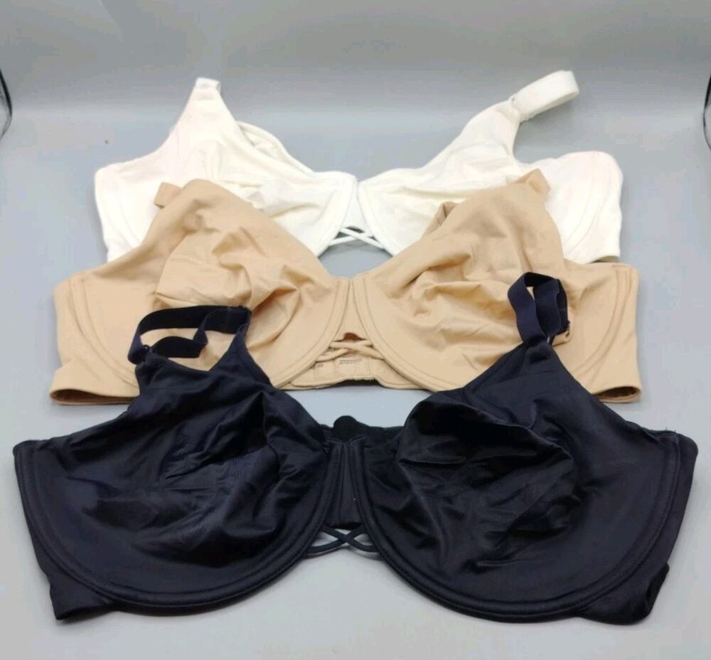 3 Vanity Fair 76571 Radiant Back Smoothing Bras Unlined Underwire Womens 42D